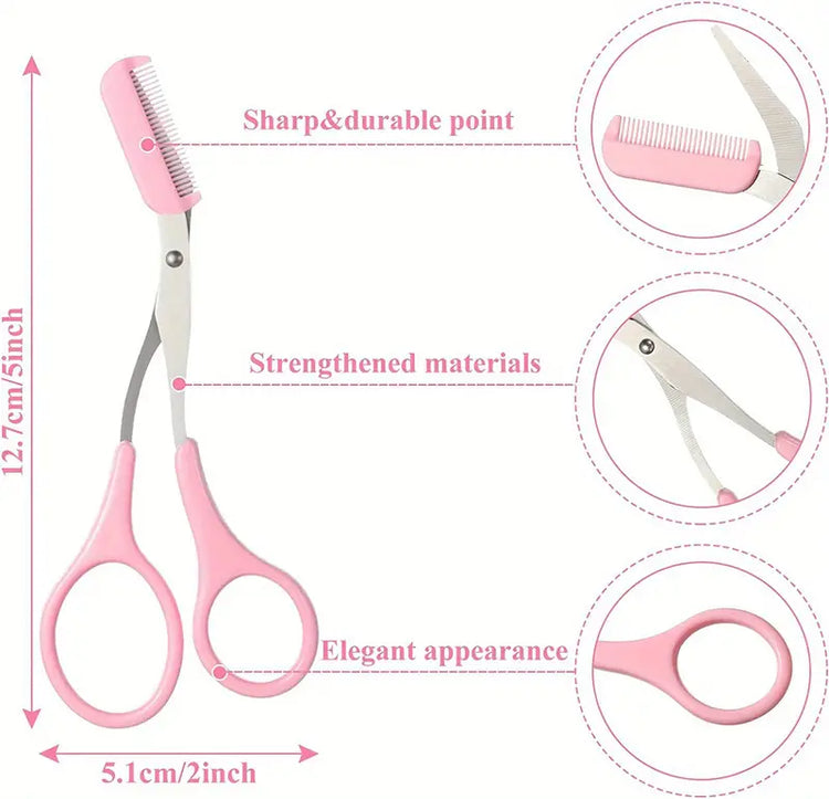 Eyebrow Scissors Set with Comb Stainless Steel Grooming Tool
