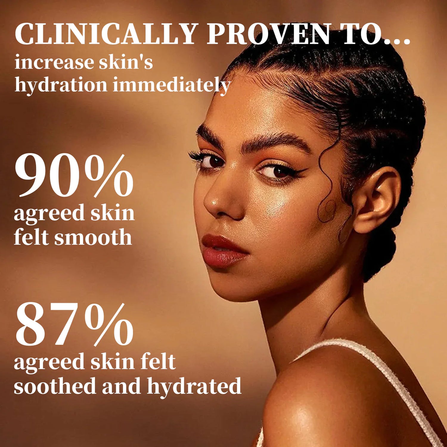 Neck self tanning cream advertisement showcasing hydration results and smooth skin benefits.