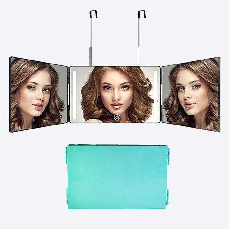 Folding Makeup Mirror with LED Lights and 3‑Way Adjustable Design