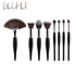 8-Piece Makeup Brush Set with Black Handle and Silver Tubes