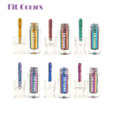 Collection of Fit Colors Multi Chrome Eyeshadow Pigments in clear containers with applicators.
