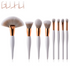 8-Piece Makeup Brush Set with Black Handle and Silver Tubes