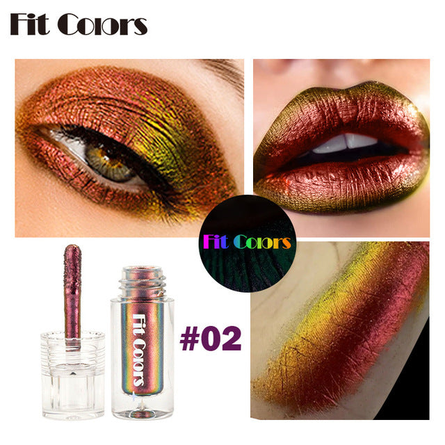 Multi Chrome Eyeshadow Pigments featuring vibrant colors on eyes, lips, and swatches in Fit Colors packaging.