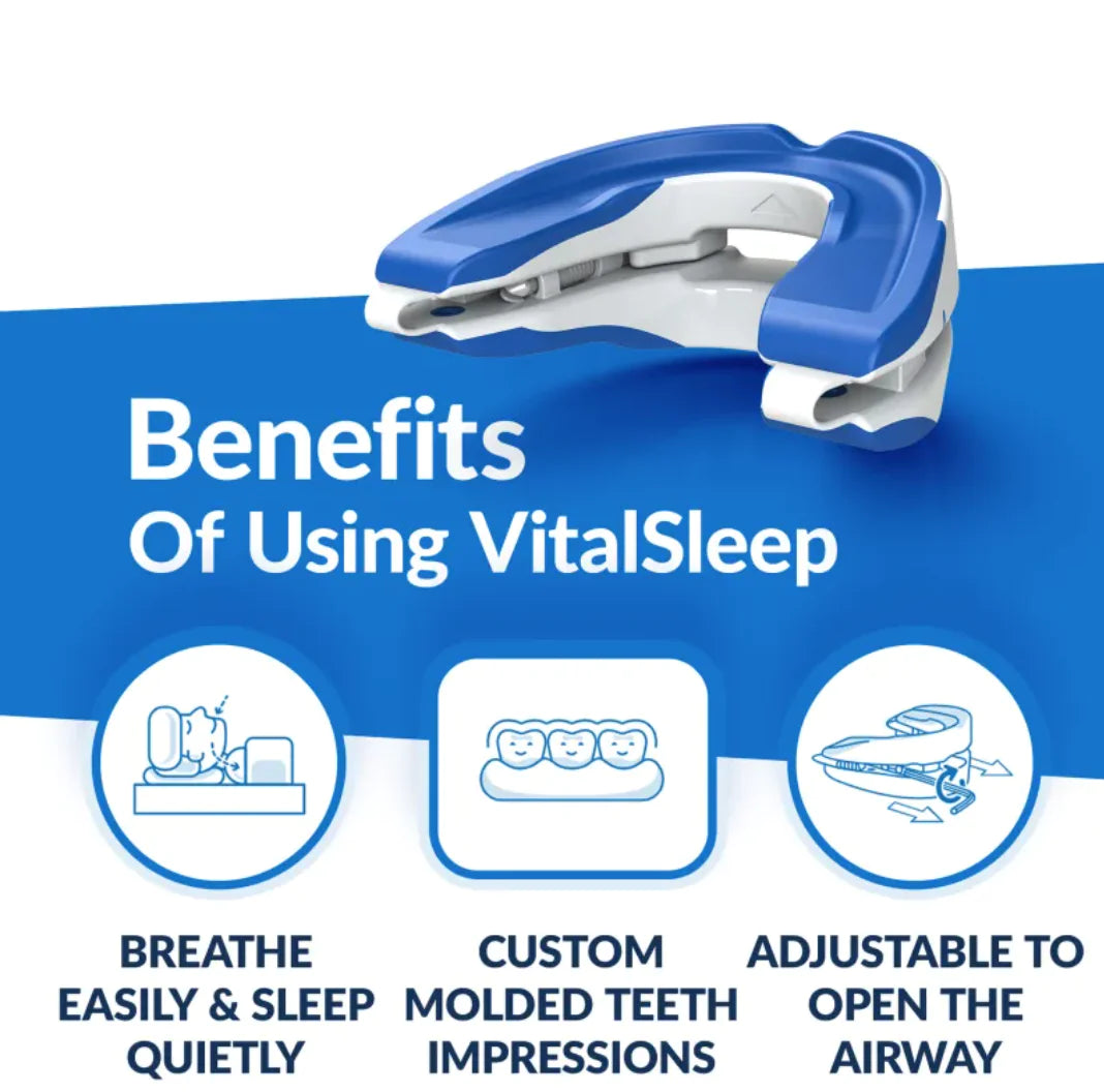 Adjustable Anti-Snoring Device showcasing benefits for easier breathing and quiet sleep.