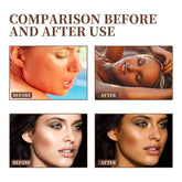 Comparison of skin before and after using Neck self tanning cream, showing natural bronze results.