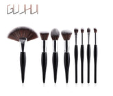8-Piece Makeup Brush Set with Black Handle and Silver Tubes