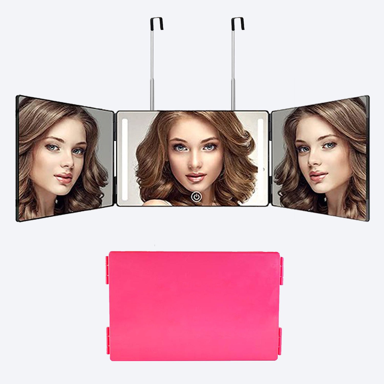 Folding Makeup Mirror with LED Lights and 3‑Way Adjustable Design