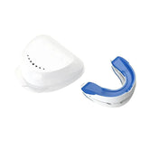 Adjustable Anti-Snoring Device displayed in white and blue, designed for comfortable sleep and reduced snoring.